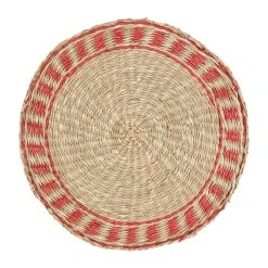 Comptoir De Famille Set Table Rond Damier Naturel Et Rouge D35cm En Jonc De Mer