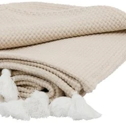 Comptoir De Famille Plaid Beige 130x170cm En Coton - Emeline -HARMONY Shop 201605 DET02 WEB