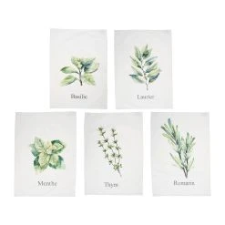 Côté Table Set De 5 Torchons Aroma Vert Et Lin En Coton