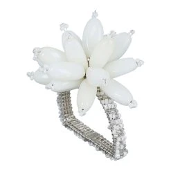 Côté Table Rond Serviette Fleuri Blanc D4cm Fer Et Verre