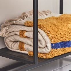 SEMA DESIGN Plaid Brode Arty Folk Creme+bleu+moutarde 170x130cm Coton -HARMONY Shop 3d358 amb 202205 photo3860 fdsjour31470