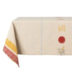 Jardin D'Ulysse Nappe Carrée Poule Vintage Naturel Et Rouge 145x145cm