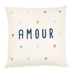 Jardin D'Ulysse Coussin à Pois Amour Brodée écru Et Noir 45x45cm Coton - Famille
