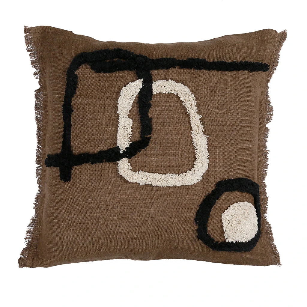 HARMONY HAOMY Coussin Tikri Brownie 45x45cm 1 Face Coton/1 Face Lin 3 HARMONY HAOMY Coussin Tikri Brownie 45x45cm 1 Face Coton/1 Face Lin