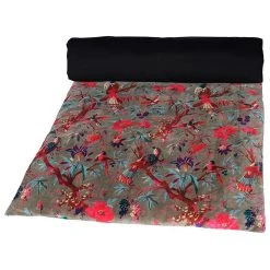 HARMONY HAOMY Housse D'edredon Birdy En Velours 85x200cm Kaki En Coton