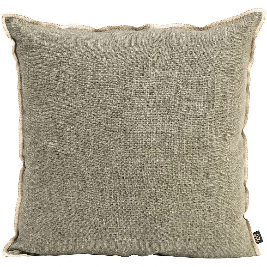 HARMONY HAOMY Coussin Chennai Kaki 45x45cm En Lin Lave 3 HARMONY HAOMY Coussin Chennai Kaki 45x45cm En Lin Lave