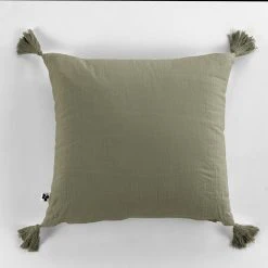 L'effet Papillon Coussin Romarin Avec Pompons Gaze De Coton 40x40cm - Gaïa -HARMONY Shop 643044 FRN03 WEB