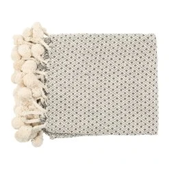 SEMA DESIGN Jeté Avec Pompon Coton Gris Clair En Coton