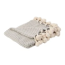 SEMA DESIGN Jeté Avec Pompon Coton Gris Clair En Coton -HARMONY Shop 73230 DET03 WEB