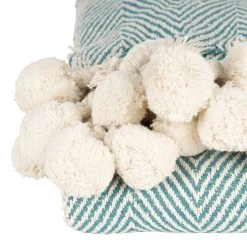 SEMA DESIGN Jeté Avec Pompon Coton Emeraude, Blanc En Coton -HARMONY Shop 73231 DET02 WEB