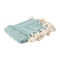 SEMA DESIGN Jeté Avec Pompon Coton Emeraude, Blanc En Coton -HARMONY Shop 73231 DET03 WEB