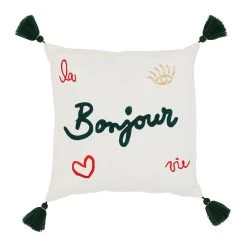 SEMA DESIGN Housse De Coussin Brodée Amore Blanc Cassé 45x45cm Coton