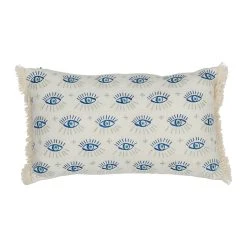 SEMA DESIGN Housse De Coussin Visionnary Creme Oeil Indigo 50x30cm En Coton