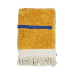 SEMA DESIGN Plaid Brode Arty Folk Creme+bleu+moutarde 170x130cm Coton