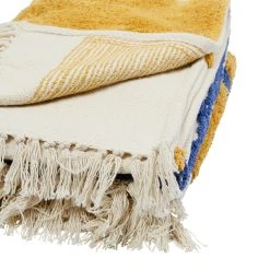 SEMA DESIGN Plaid Brode Arty Folk Creme+bleu+moutarde 170x130cm Coton -HARMONY Shop 76259 DET02 WEB