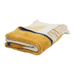 SEMA DESIGN Plaid Brode Arty Folk Creme+bleu+moutarde 170x130cm Coton -HARMONY Shop 76259 DET03 WEB