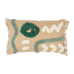 SEMA DESIGN Housse De Coussin Rectangulaire Palmea En Jute Naturel Et Vert 50x30cm