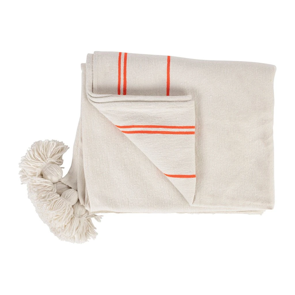 SEMA DESIGN Plaid Rayé Blanc Et Orange 170x130cm - Belle Vie 4 SEMA DESIGN Plaid Rayé Blanc Et Orange 170x130cm - Belle Vie – Image 2