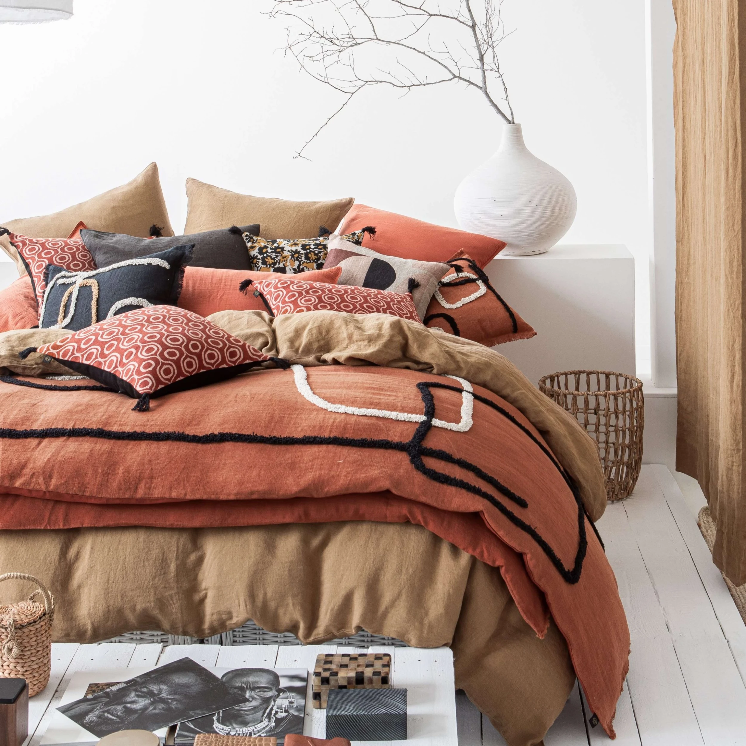 HARMONY HAOMY Taie D'oreiller Dili Tabac Voile De Coton 65x65cm 4 HARMONY HAOMY Taie D'oreiller Dili Tabac Voile De Coton 65x65cm – Image 2